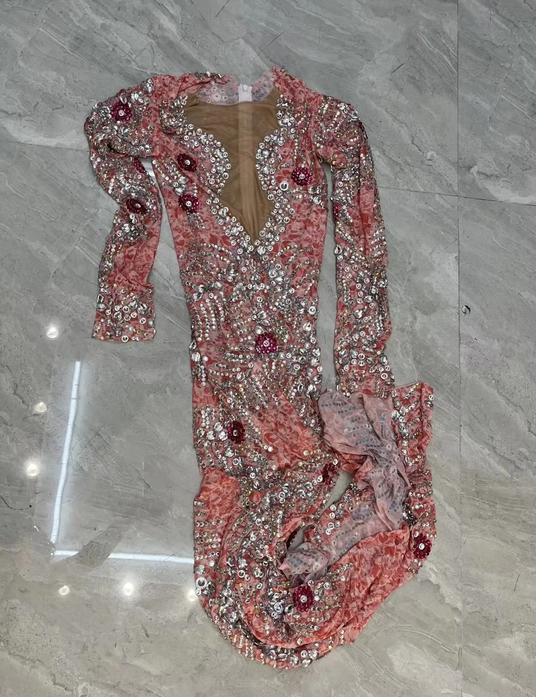 knee length dresses for ladies Women's Pink Paisley Mesh Dress in - Size 16 main image 0