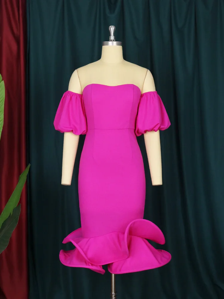 Plus Size Women Party Dress Puff Sleeve Ruffle Chic And Elegant Dresses Female Evening Ourwear 2023 Spring Casual Birthday Robe