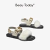 BeauToday الصيف الصنادل النساء جلد البقر ساحة تو المنك تصميم مشبك حزام أنيقة الإناث حذاء مسطح اليدوية 32372