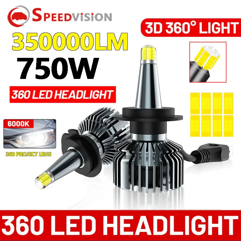 

H7 H11 H1 LED Canbus Light 360 CSP 350000LM 6000K H8 9005 HB3 9006 HB4 H9 9012 HIR2 750W Auto Turbo Car Lamp Fog Projector Lens