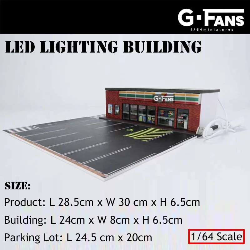 G-FANS Assemble Diorama 1:64 USB LED Lighting Parking Lot Model Car Garage Statuion- 711 Version 2