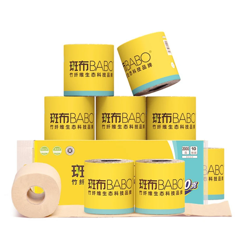 Bamboo Pulp Natural Color Core Roll Paper 10 Rolls 200g/roll Hollow Roll Paper Toilet Environmentally Friendly