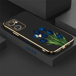 Shockproof Silicone Phone Case with Tulip Flower Butterfly Design for OPPO Reno10 (Black - TY1233)