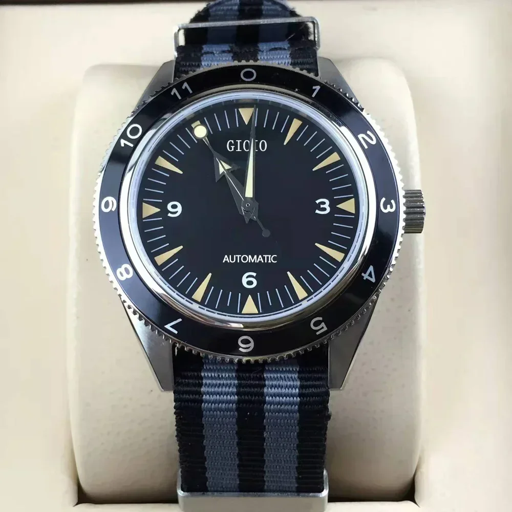 

Luxury Black 007 Mens Automatic Mechanical Watch Nylon Strap Canvas Luminous