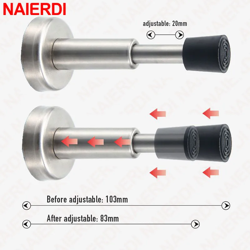 Adjustable Door Stopper NAIERDI Stainless Steel Door Stop Rubber Hydraulic Heavy Duty Holder Doorstops door stopper