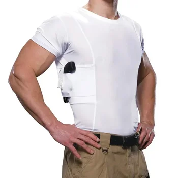 Men Tactical Army Shooting Half Sleeves Shirt Custom Design Men's Concealed Carry Holster Shirt With Side Gun Pockets Base Layer 1