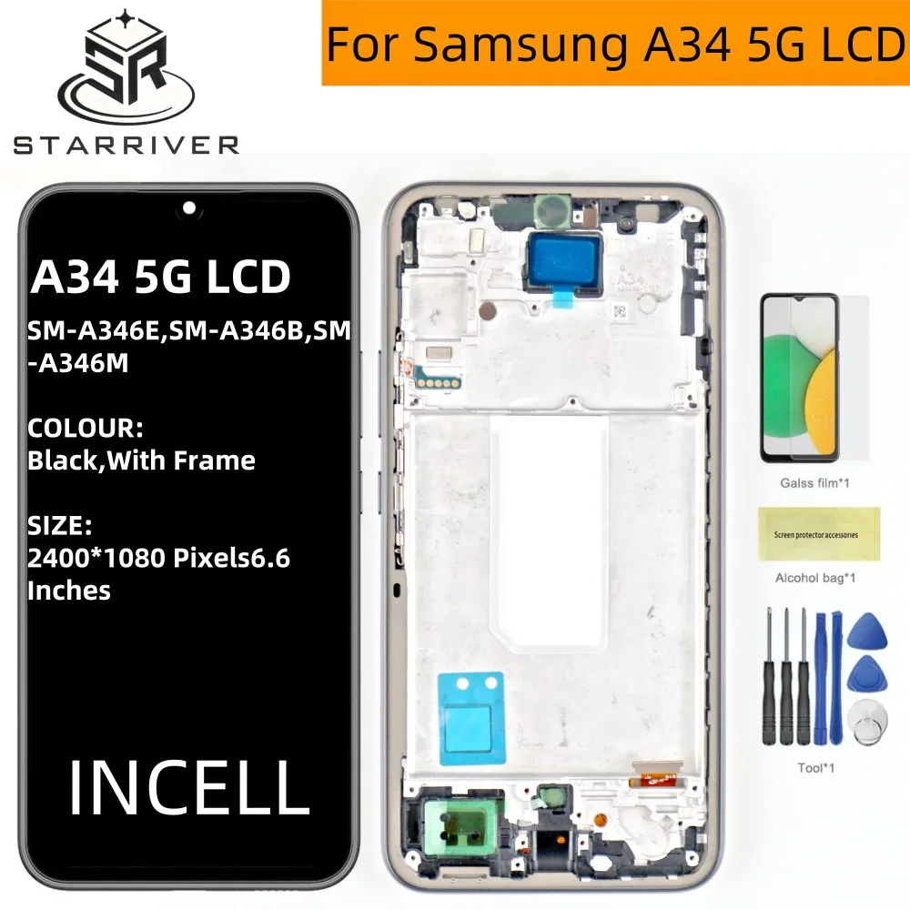 100% протестированный дисплей INCELL для Samsung A34 5G LCD SM-A346B A346U дисплей сенсорный экран дигитайзер в сборе запасные части