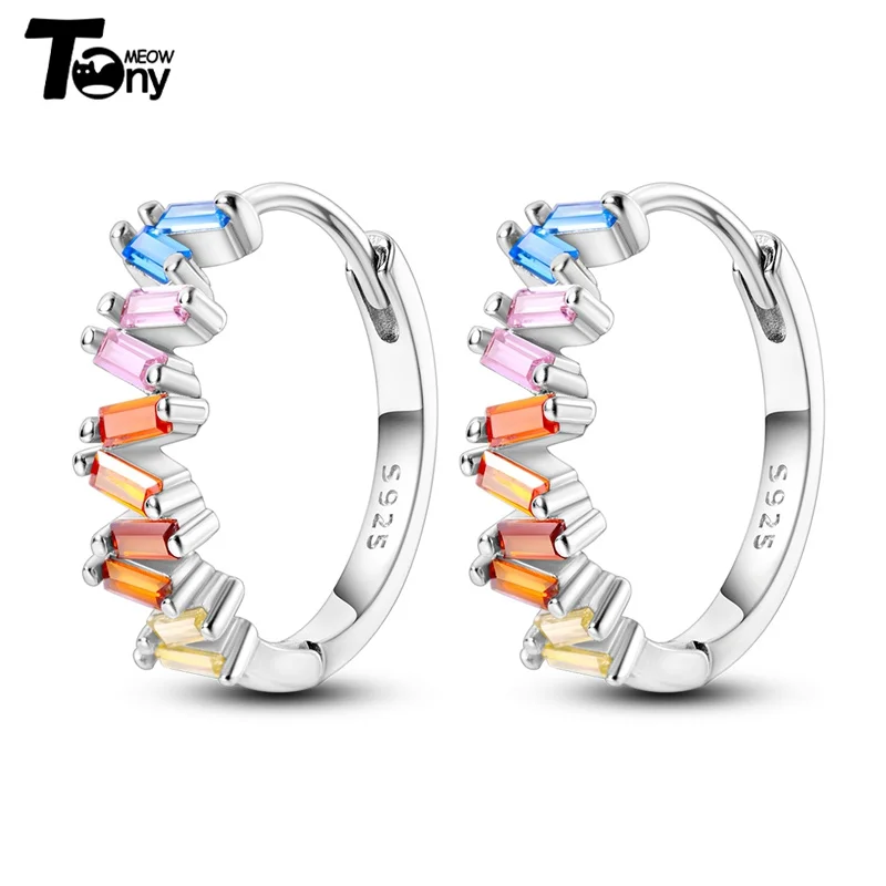 925 Sterling Silver Hoop Earrings For Women Star Moon Paint Feather Musical Note Colorful Zircon Fashion Earrings Women Gift