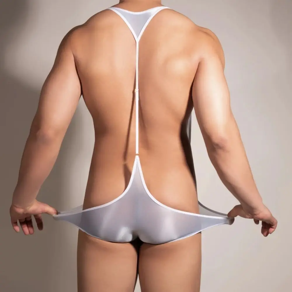 Mens Leotard Skinny Jumpsuit Swimwear Glossy Stretchy Bodysuit Sleeveless Bodybuilding Fitness Lingerie Wrestling Singlet