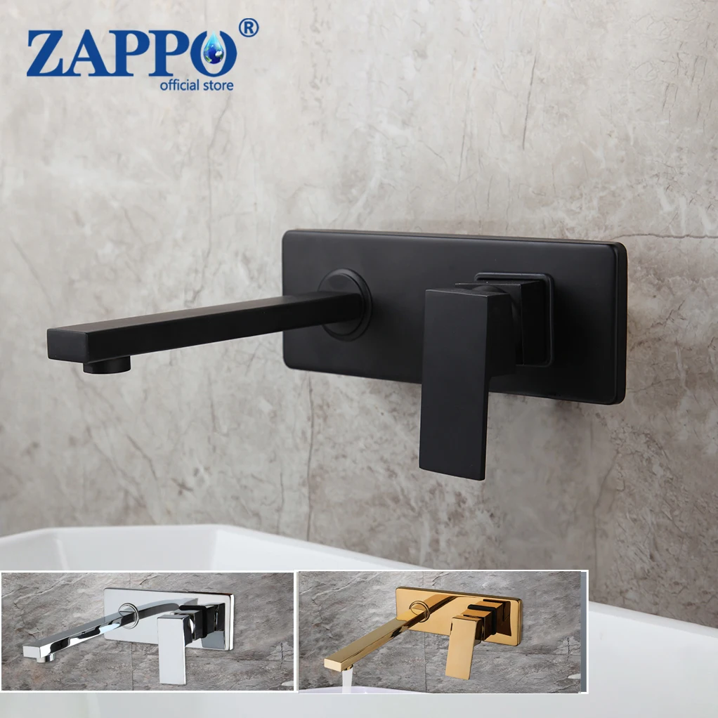 ZAPPO Bathtub Faucet Hot Cold Waterfall Wall Mounted Water Tap Black Chrome Bathroom Sink Faucet Mixer Taps Robinet Baignoire