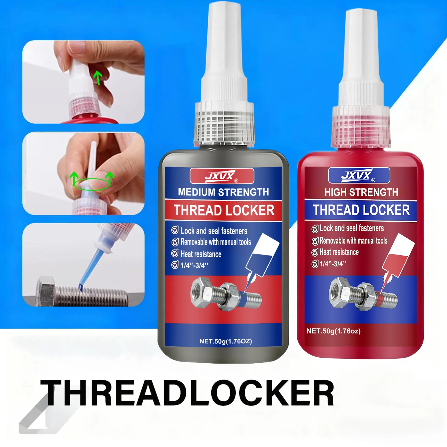 Medium to High Strength Blue Threadlocker Adhesive - 50ml Anaerobic Anti-Loose Screw Glue Agent
