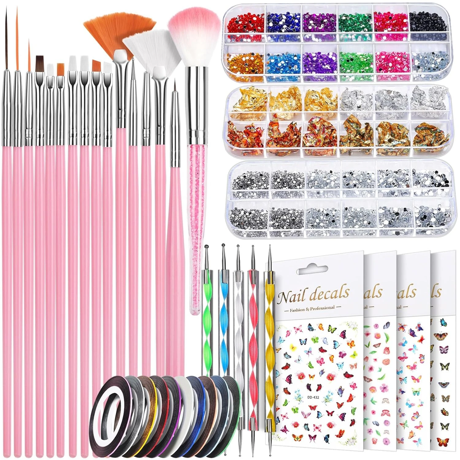 Creative, Versatile, and Comprehensive Nail Art Kit for Beginners with Fine Brushes, Dotting Tools, Colorful Tapes, Adhesive Sti