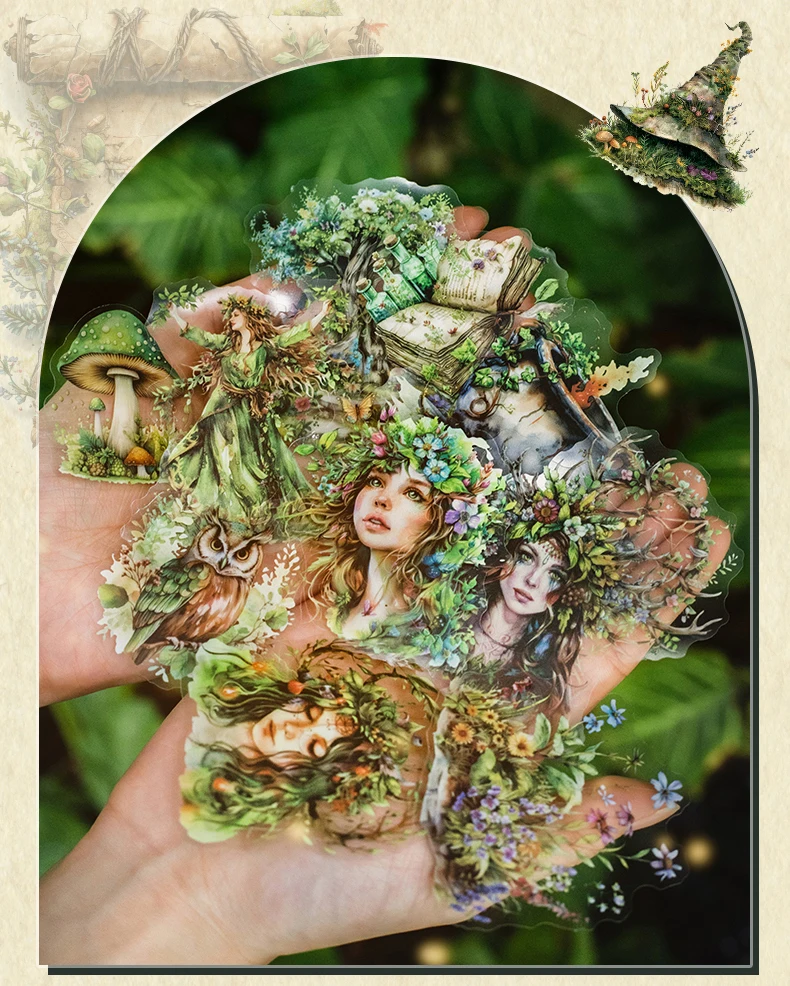 JIANQI 30 pcs Forest Witch Series PET material Decorative sticker Diary Album Scrapbooking material Junk Journal Supplies