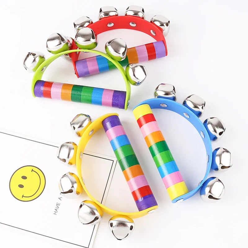 1Pc Christmas Sleigh Bells Jingle Bells Musical Bell Instrument Wooden Handle Bells Toys for Kids Christmas Gift for Boys Girls 5