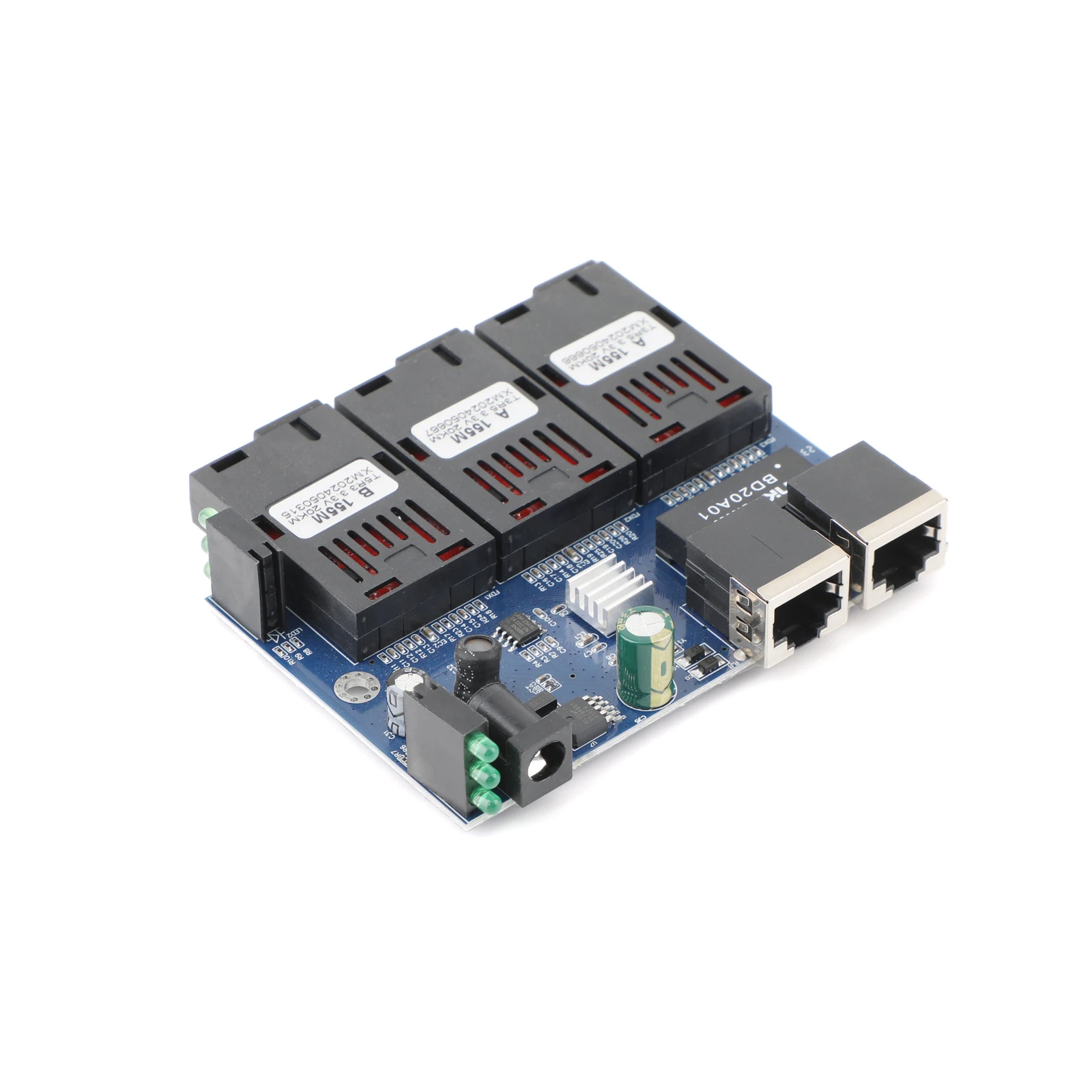 1*10M/100M Fiber Optic Media Converter 2 RJ45 to 3 SC 2A+1B Optic Connector 1310nm/1550nm Ports PCBA Board 20KM Ethernet Switch