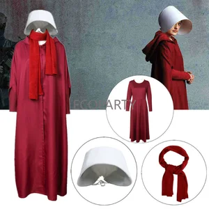 The Handmaid's Tale Cloak Dress Scarf Cos Alfred Halloween Cosplay Costume Suit  Hat Offred Red Cos Cosplay Costume Women 3PCS