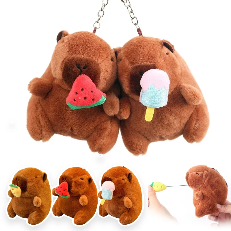 Plush Capybara Keychain Snot Pulling Charm Cartoon Stuffed Animal School Bag Pendant Gift For Kids Adults 12cm