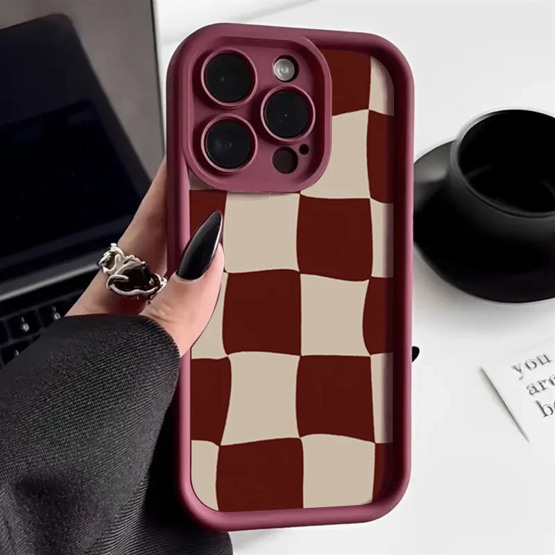 Elegant Wine Red Deform Grid Phone Case - Soft Silicone TPU Back Cover