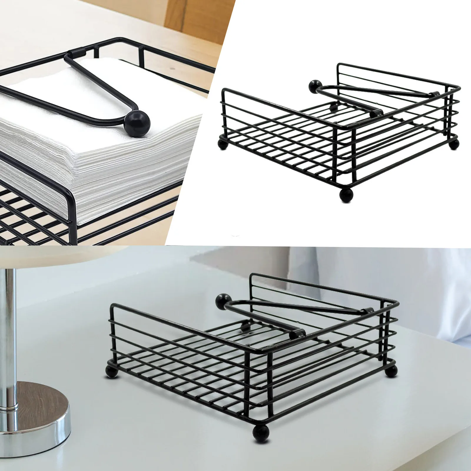 Flat Napkin Holder Metal Kitchen Napkin Holder With Weighted Tension Arm Rustic Tissue Paper Dispenser For Countertop Table 2