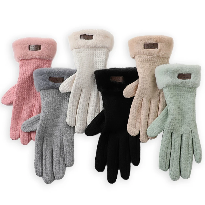 

Женские зимние теплые перчатки, плюшевые флисовые утолщенные ветрозащитные велосипедные плотные перчатки с закрытыми пальцами для активного отдыха, езды на велосипеде
