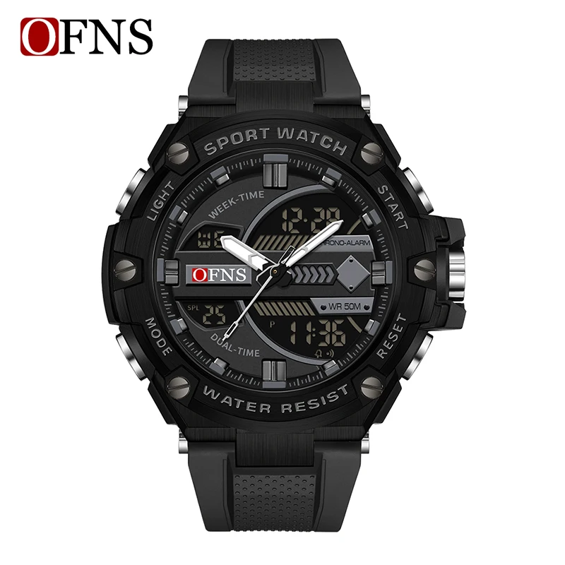 Men's Waterproof LED Sport Watch with Alarm and Dual Time Display