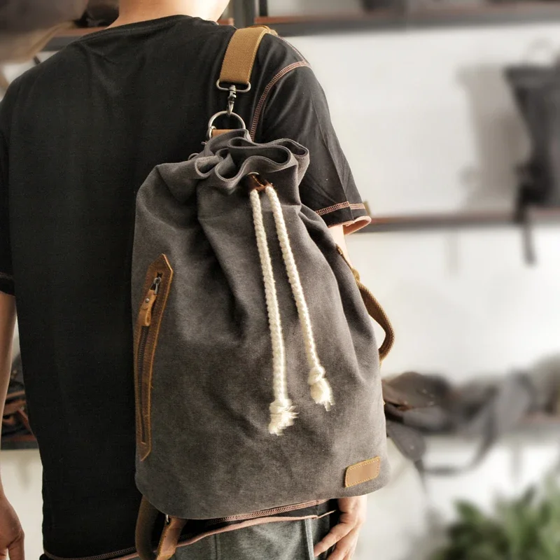 American Canvas Backpack Men Vintage Sports Gym Travel