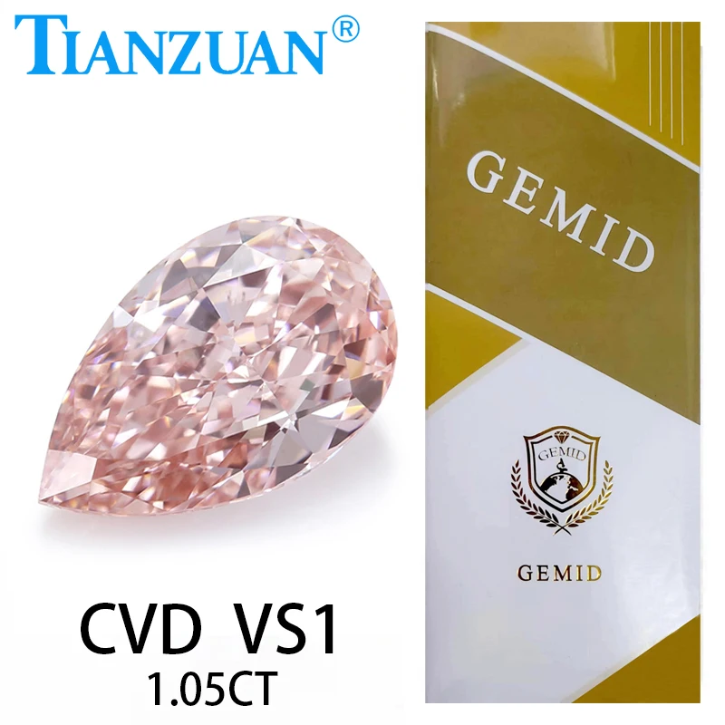 

1.05CT VS1 Lab Grown Diamond Pear Shape CVD 2EX Fancy Pink Color Loose Gemstone Bead with GEMID Certified