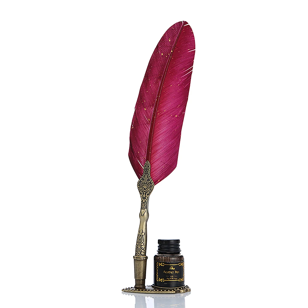 Burgundy Feather Calligraphy Set