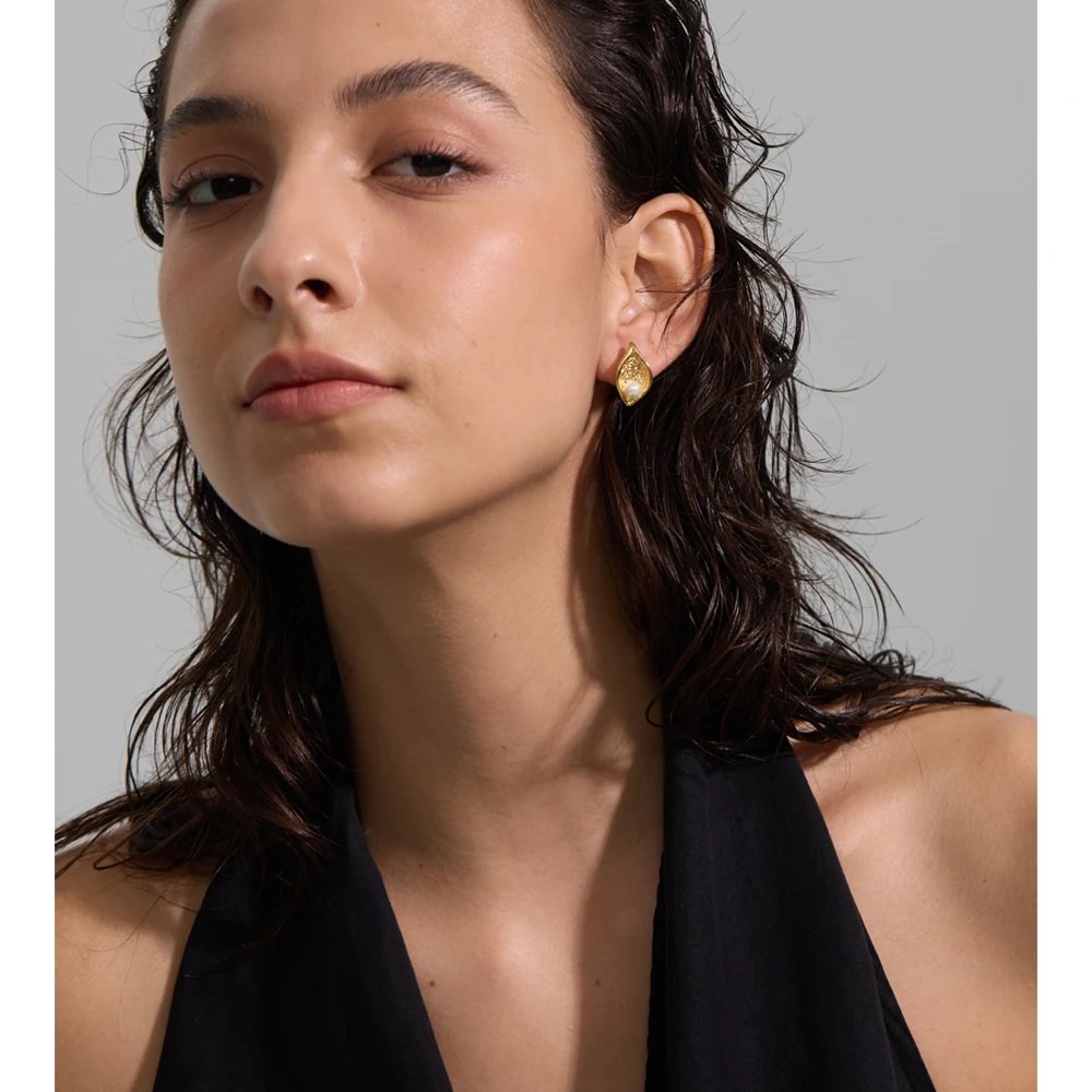 Yhpup Stainless Steel Earrings 16K Golden Plated