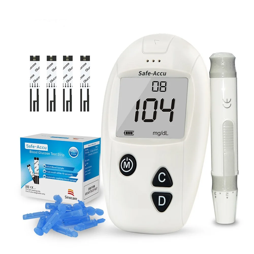 Sinocare Safe-Accu Blood Glucose Meter &100 Test Strips Lancets Exact Glucometer Diabetes Tester