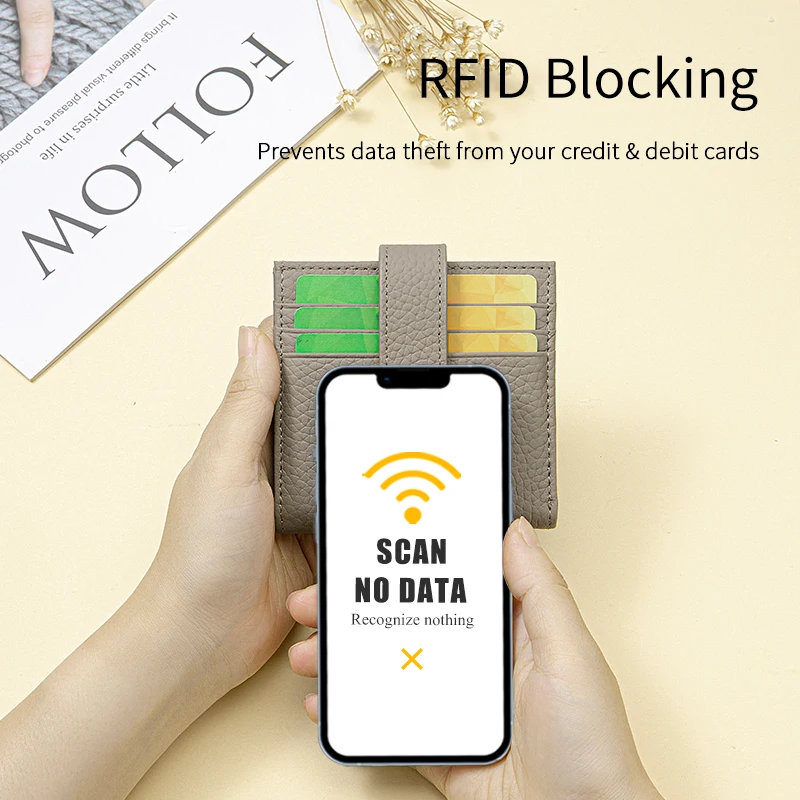 Genuine Leather Women RFID Blocking Ultra-Thin Mini Short wallet Small women's two-fold purse 9 Cards Slots 1 Coin pocket
