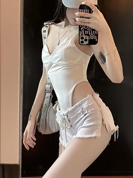 651 New Summer Europe and America Fashion Sexy Hottie Low Waist Ripped Ladies Denim Shorts Zip Up Lace-Up Hot Pants Jeans 6