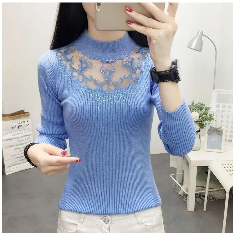 

Fashion Spliced Gauze Hollow Out Diamonds Blouse Female Clothing 2023 Autumn Winter New Casual Pullovers All-match Shirt