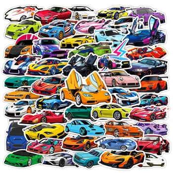 50 Pezzi Adesivi Cartoon Supercar per Decorazione, Cool Decalcomanie per Bambini, Giocattoli Fai-da-Te, Notebook, Skateboard, Laptop