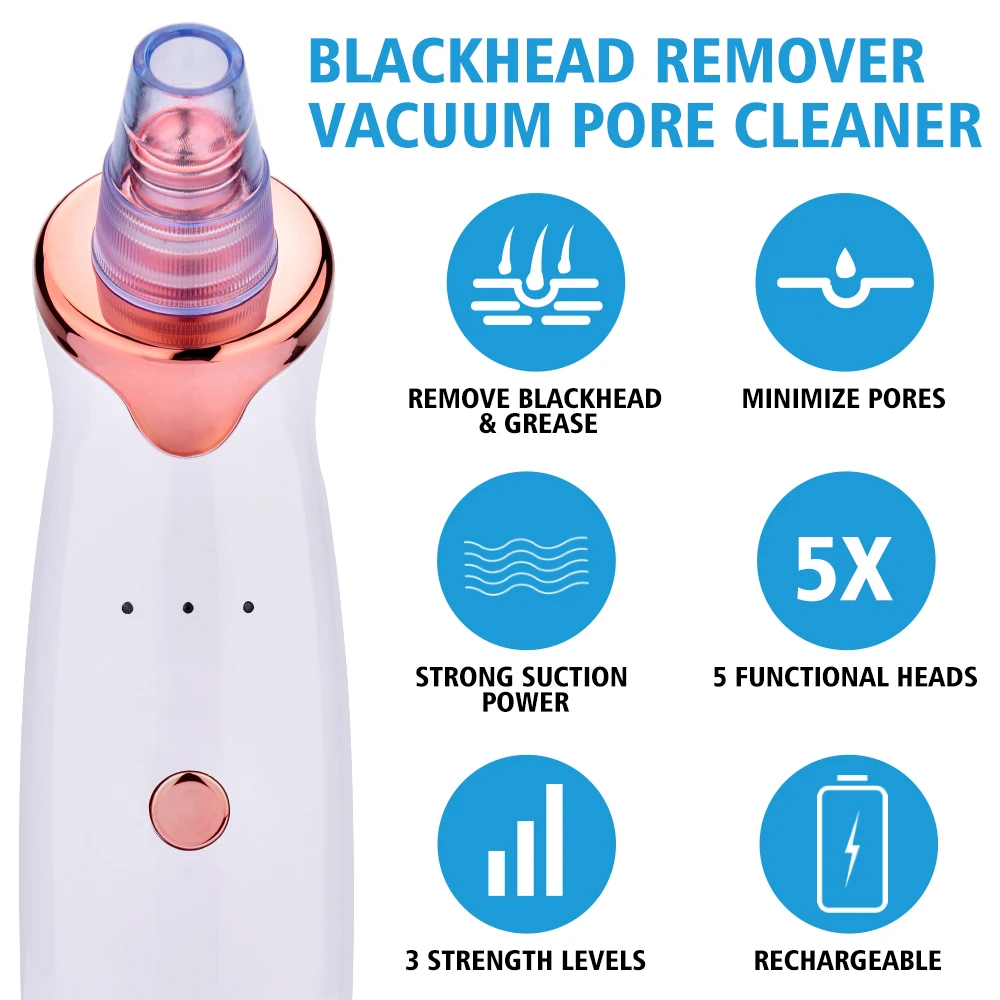 USB Rechargeable Blackhead Remover Vacuum Suction Pore Cleaner Extractor Acne Comedone Whitehead Pimple Removal Spot Cleaner 3
