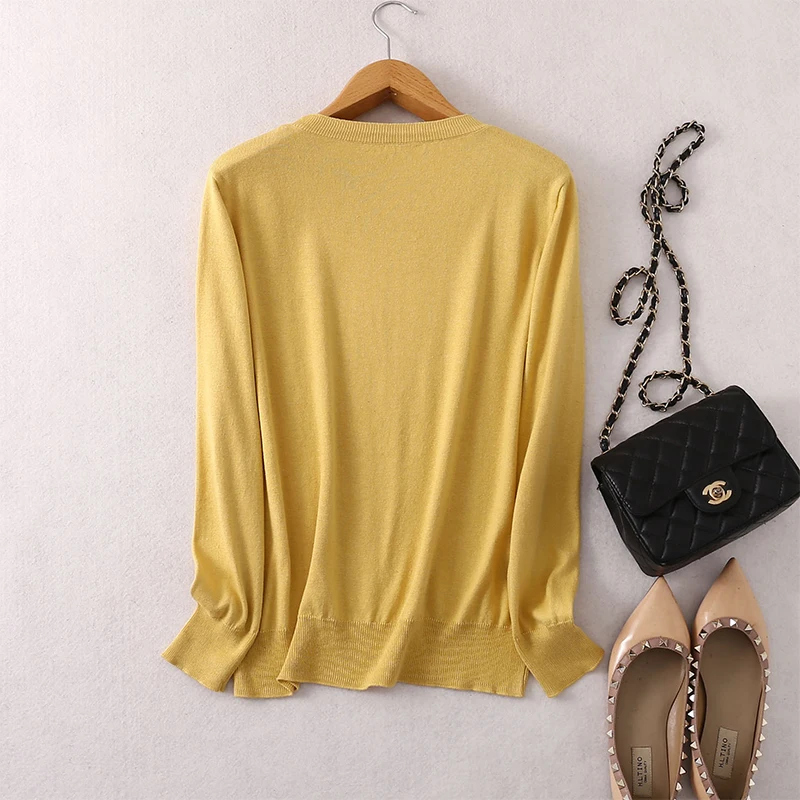 Women Sweater 85% Mulberry Silk 15% Cashmere Round Neck everyday Long Sleeve Pullover Top Shirt JN541-1 2