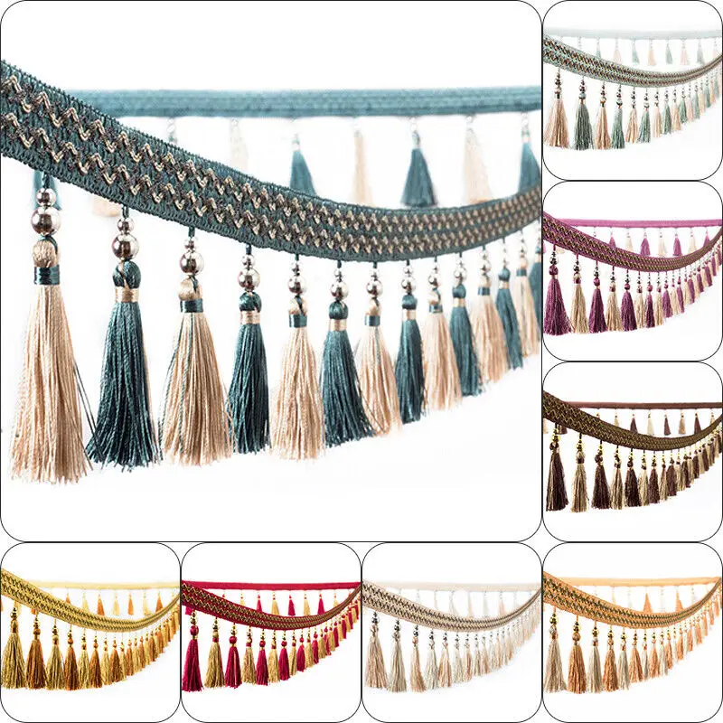 1m Tassel Fringe Trim Sewing Crafts Trimmings Edging Curtains Beaded Lace Braid DIY Sewing Craft Ribbon Curtain Accessory