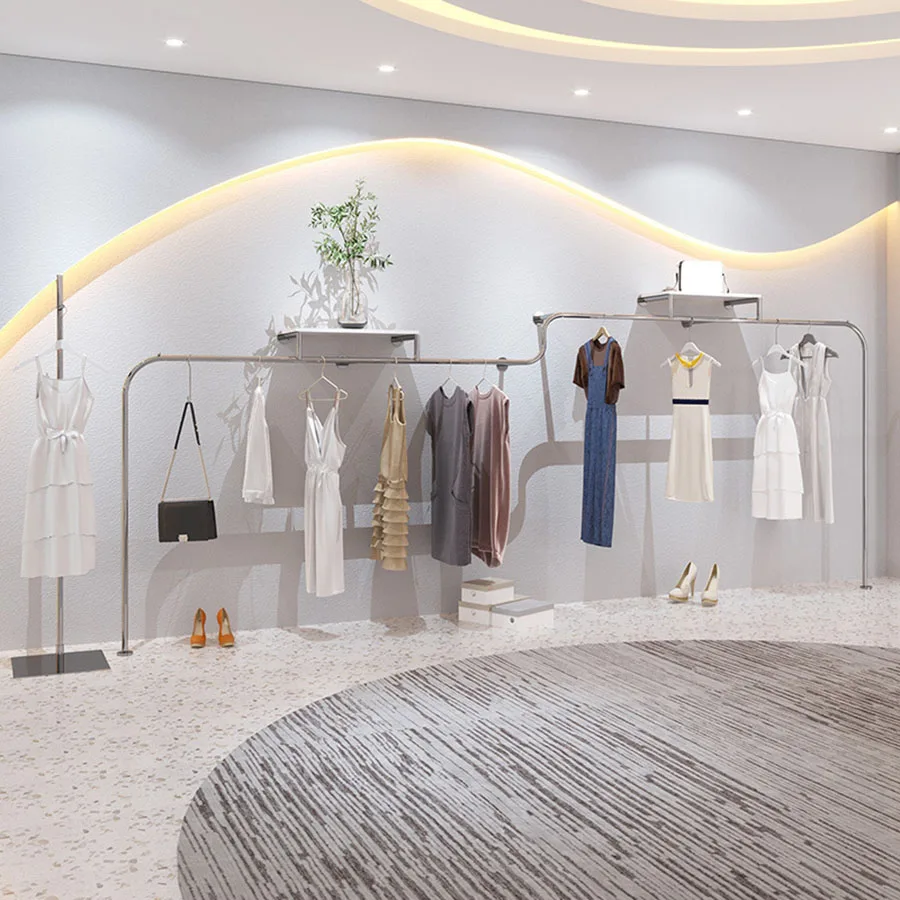 Silver Cloth Racks Wall Mounted Shop Display Simple Hanging Hotel Hat Holder Clothes Hanger European Vestidores Home Furniture