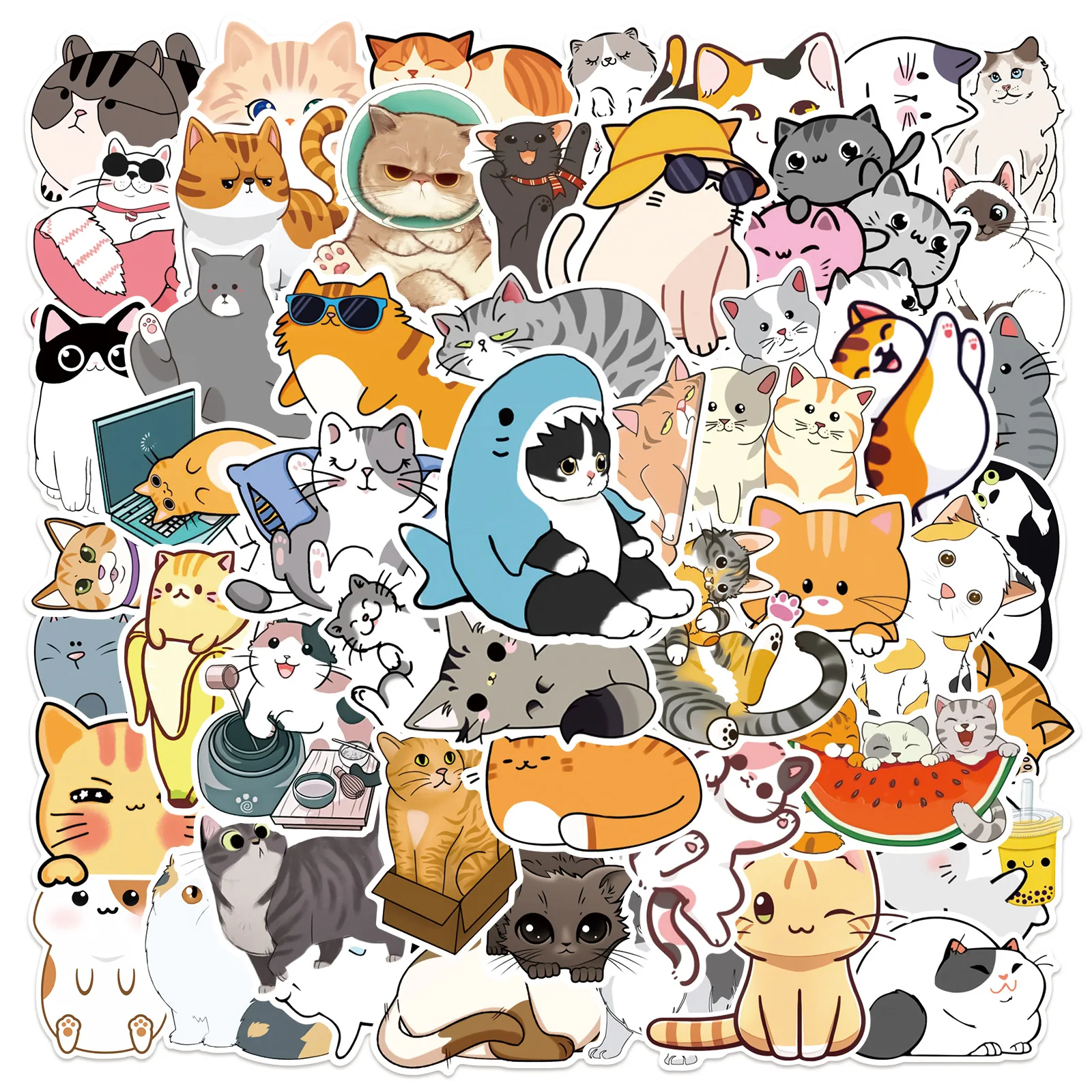 10/25/50pcs Cute Cartoon Cat Stickers Graffiti for DIY Waterproof ...
