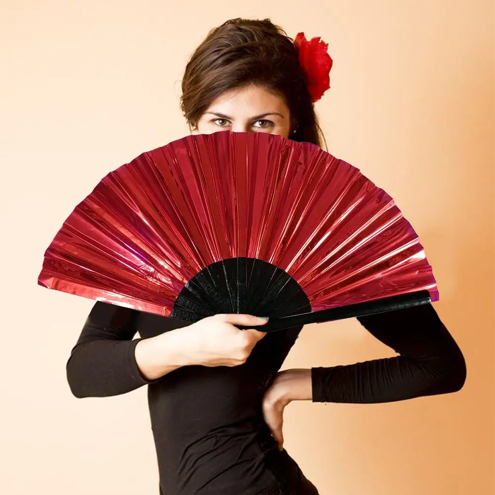 Folding Fan Hand Fan Large Folding Holographic Clack Fans For Line Dancing Laser Colors Hand Rave Fan Fan For Club Party Dance