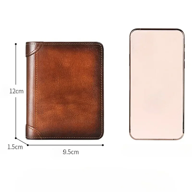 Leather Rfid Blocking Trifold Wallets For Men Vintage Thin Short Multi Function ID Credit Card Holder Money Bag ﻿Purse