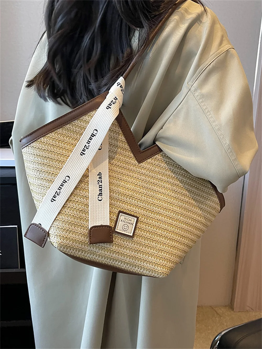 Woven Straw Bag For Women With Large Capacity 2023 New Summer Beach Shoulder Bag, Beach Vacation Commuting Tote Bag