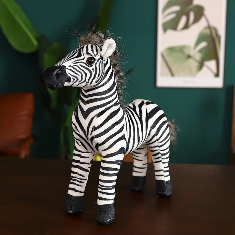 

25cm Simulation Standing Zebra Plush Toy Realistic Horse Stuffed Animals Doll Photography Props Kids Christmas Birthday Gifts