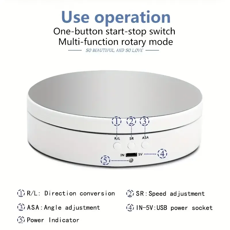 Rotating Display Stand 3 Speeds Electric Turntable Mirror Photography Jewelry Holder 5.4Inches 6.6lbs Load