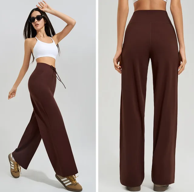 Women's High Waist Stretch Yoga Pants with Pockets Drawstring Quick Dry Loose Running Pants Gym Outdoor Training Wide Leg Pants 4