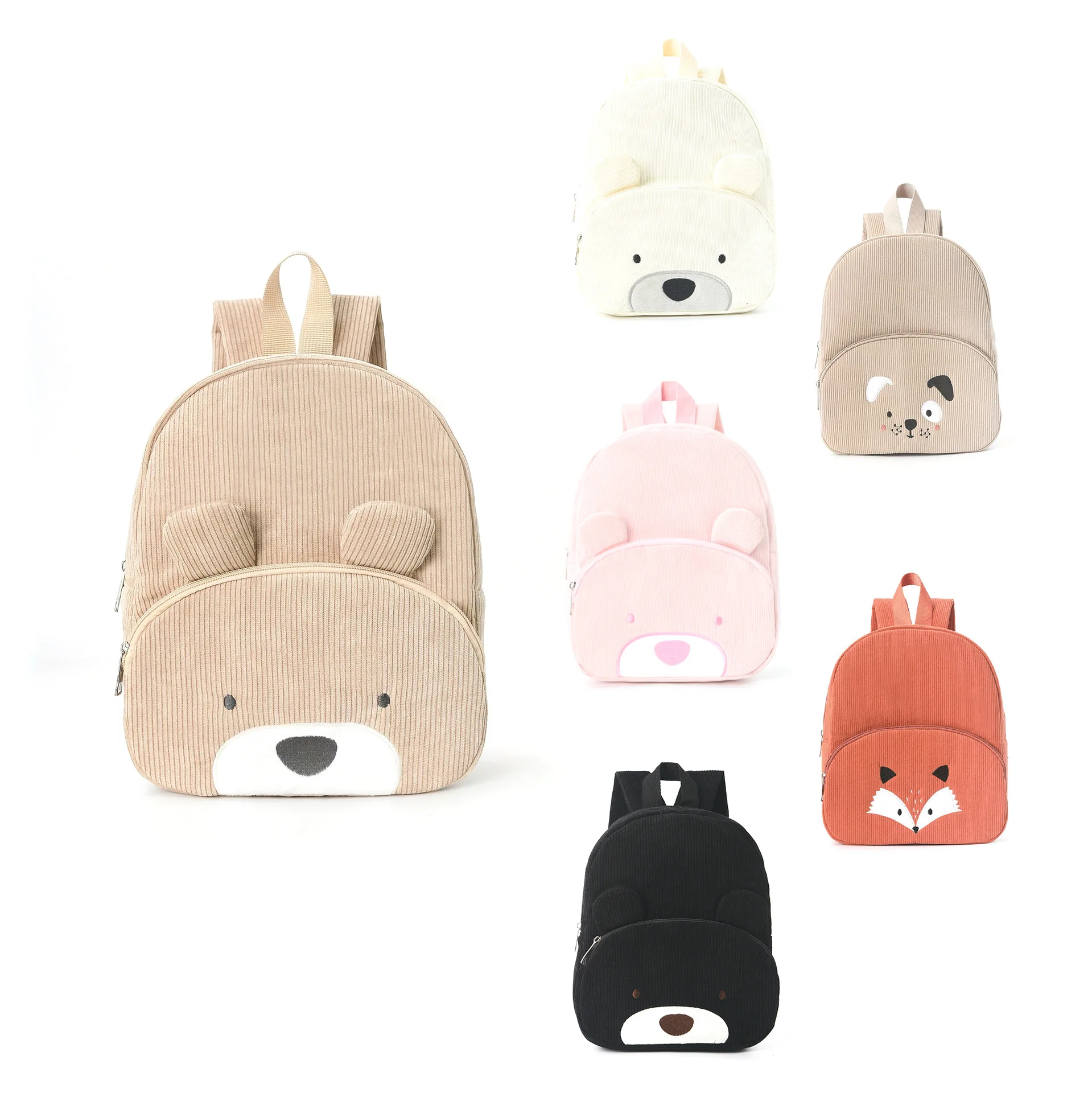 Corduroy backpack large capacity student cartoon bear schoolbag fashion casual high value cute backpack 1