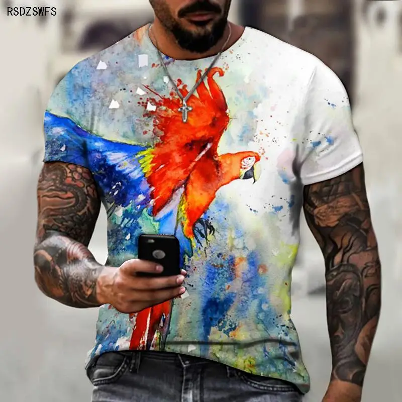 

Abstract cartoon animal 3D three-dimensional printing for men and women 2021 summer couple T-shirt casual street short sleeve