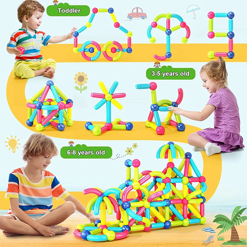 120 Pièces Blocs Magnétiques Montessori - Jouet Construction Créative Pour Enfants Dès 3 Ans