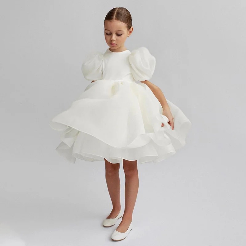 Girls White Cake Layers Dresses Kids Pull Sleeve Elegant Party Wedding Birthday Tutu Princess Vestidos Children Summer Clothes girls dress,princess costume,kids clothes