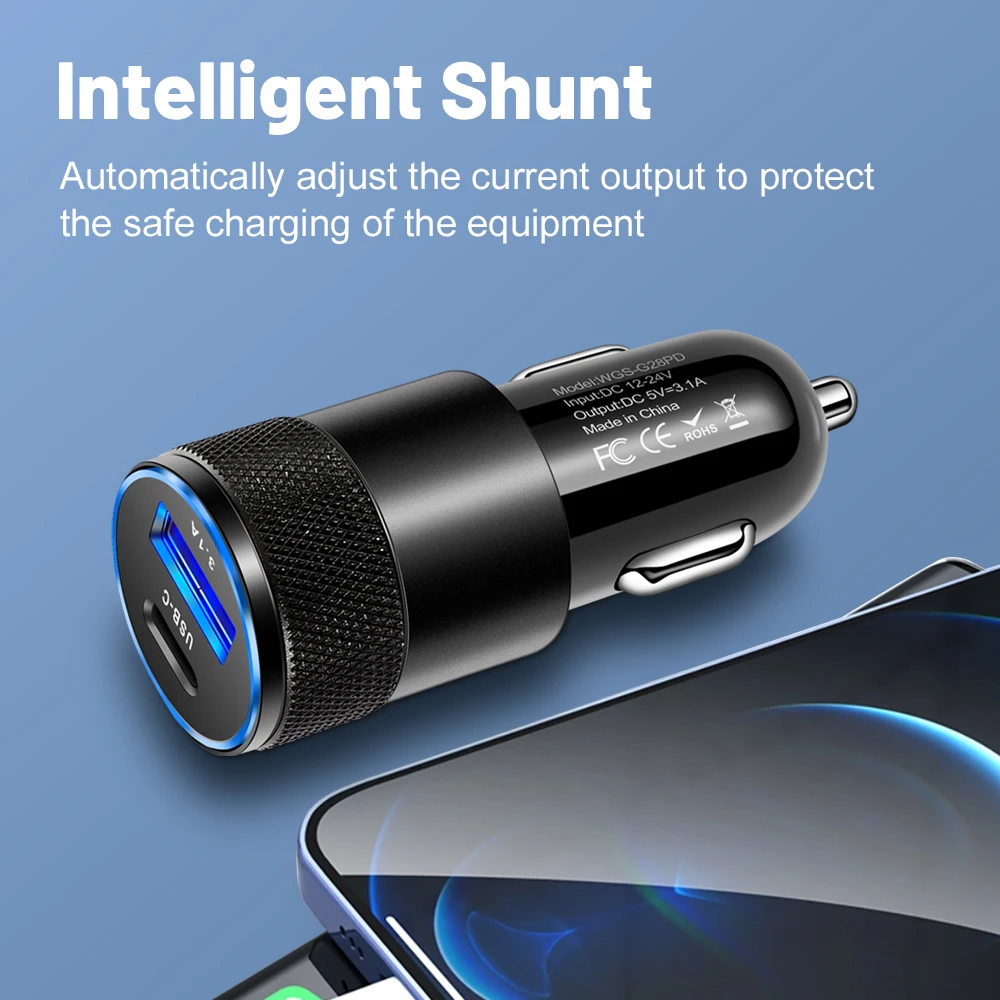 Phone Charger Adapter 3.1A USB Car Charger Type C Fast Charging Phone Adapter For iPhone Xiaomi Huawei Phone Charger Adapter Socket Cigarette Lighter